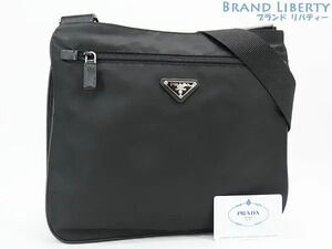 Prada Tessuto Saffiano Leather Flat Crossbody Messenger Bag Black